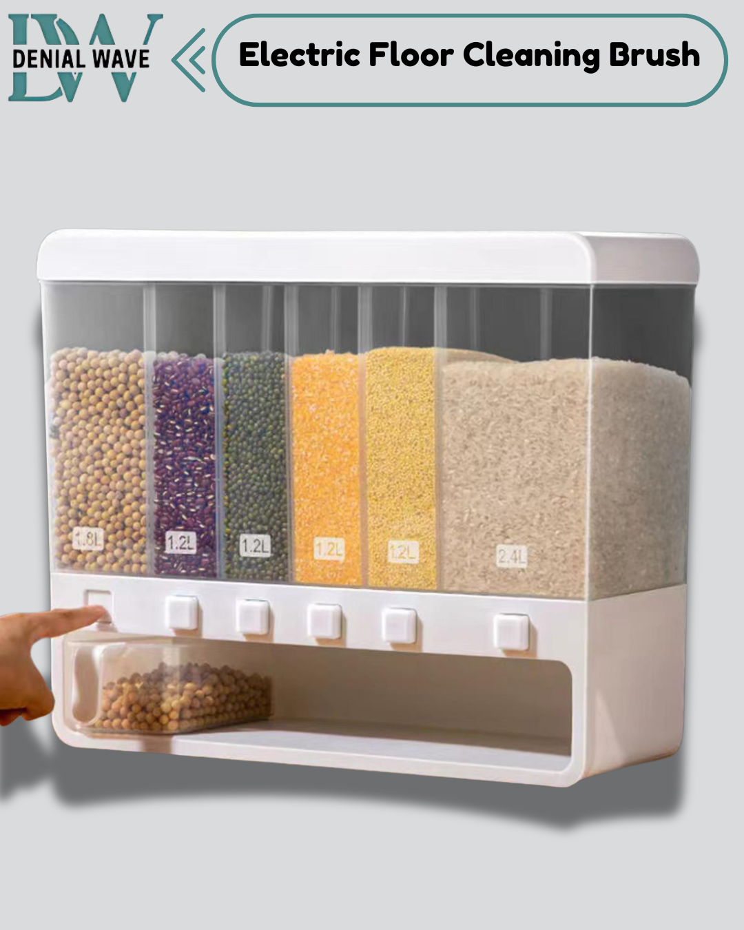 Rice Storage Dispenser - Wall Mounted 6-Grids 10kg Food Storage Box