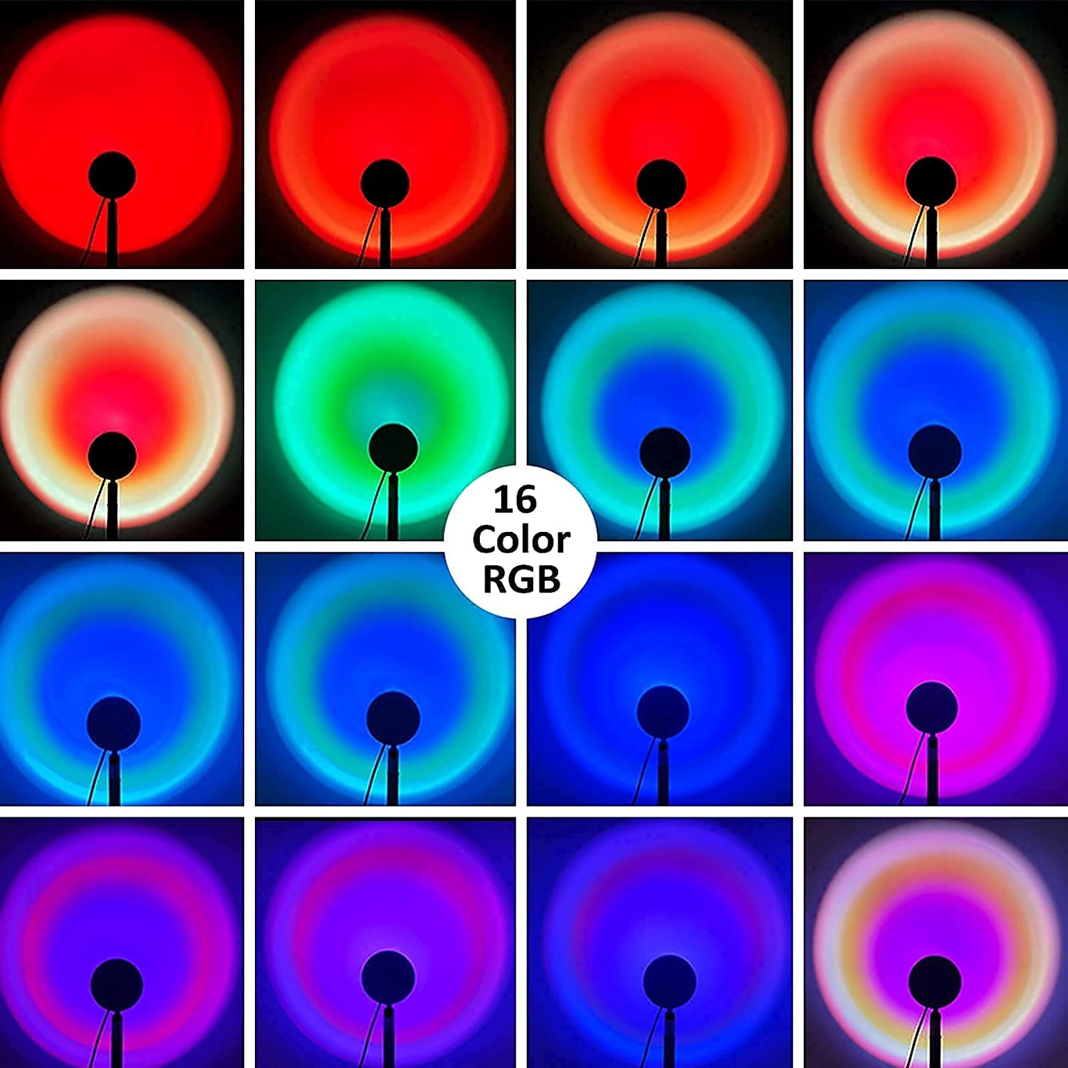 RGB Sunset Lamp Projector with Remote – 16 Color LED Light for Room Decor & Photography