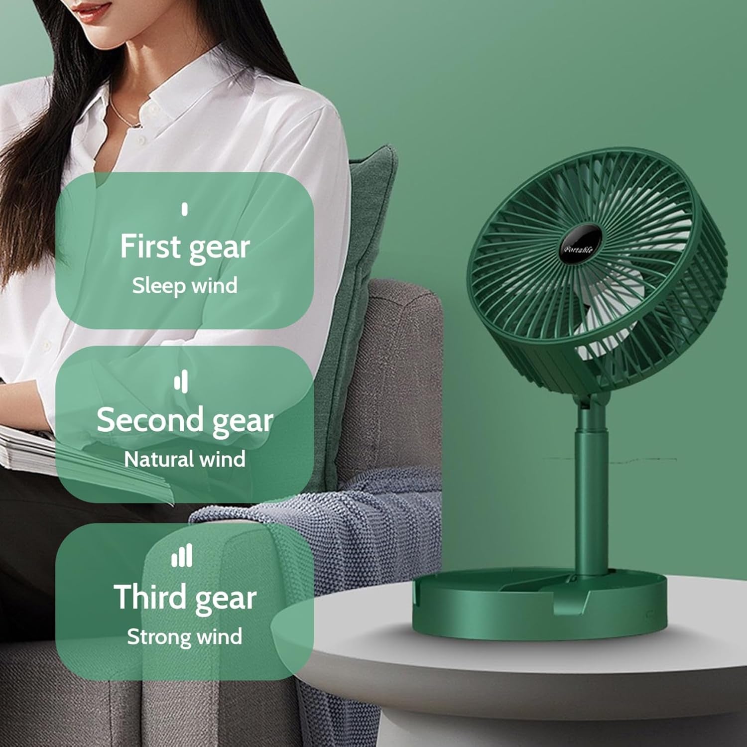 Mini Table Fan - USB Rechargeable Telescopic Foldable Desktop Fan