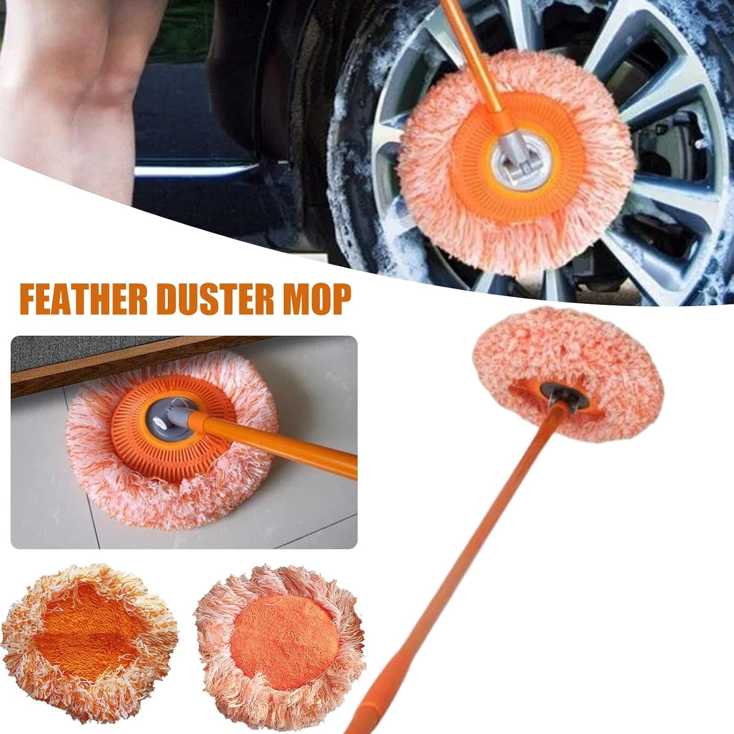 Wall Mop for Floor Cleaning and Long Handle Microfiber Spin Mops - 360° Rotatable Adjustable Cleaning Mop