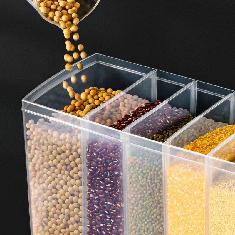 Rice Storage Dispenser - Wall Mounted 6-Grids 10kg Food Storage Box