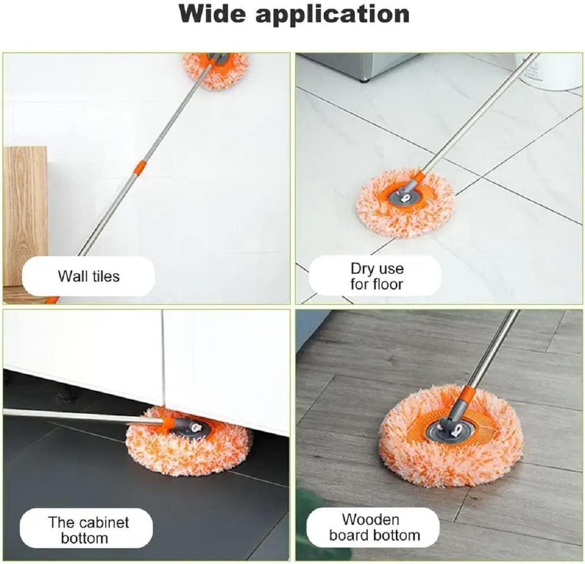 Wall Mop for Floor Cleaning and Long Handle Microfiber Spin Mops - 360° Rotatable Adjustable Cleaning Mop