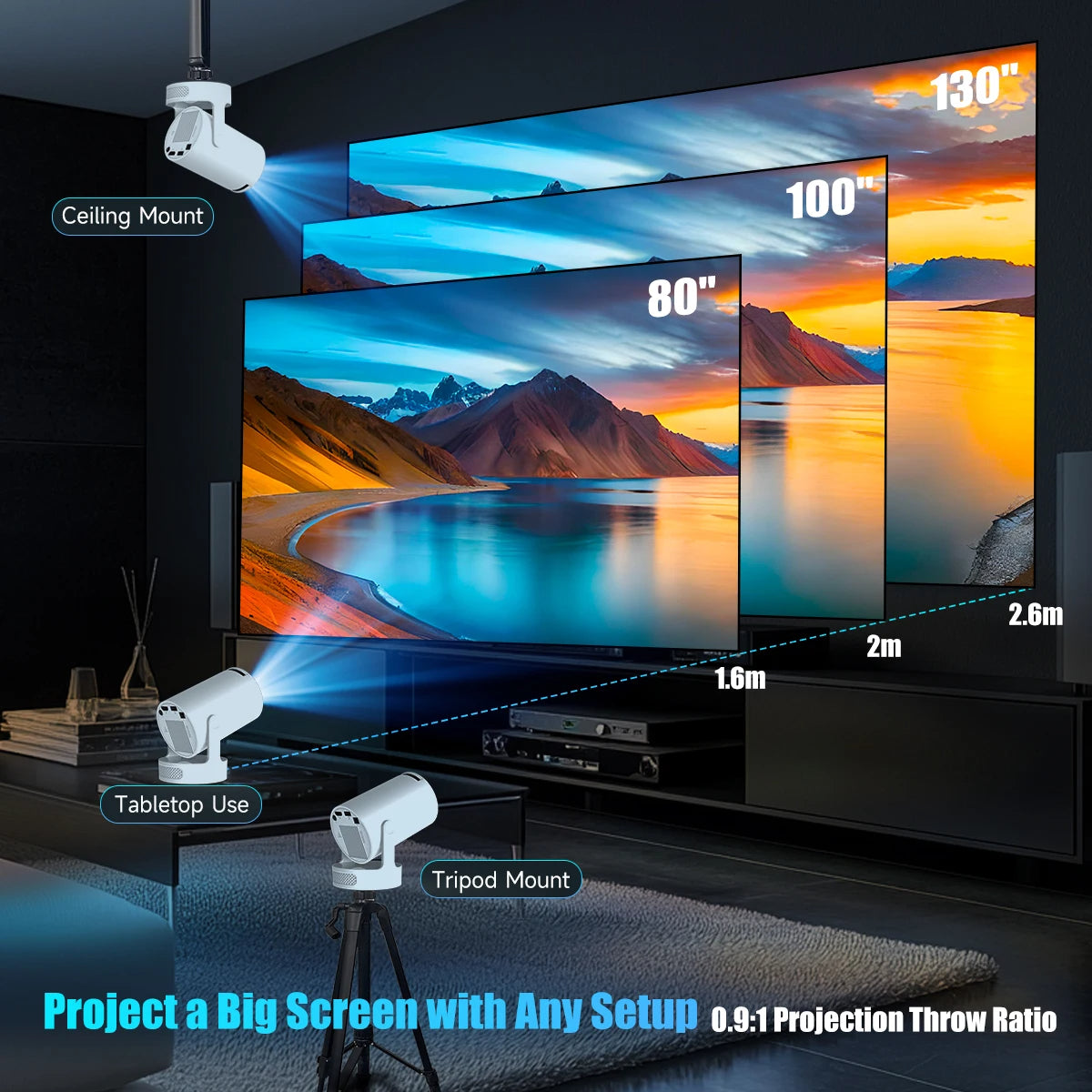 Magcubic 4K HY300 Pro+ Projector Built-in 5W Speaker 1280*720P Android 11 8000 Lumens Wifi6 BT5.4 Outdoor Portable Projec