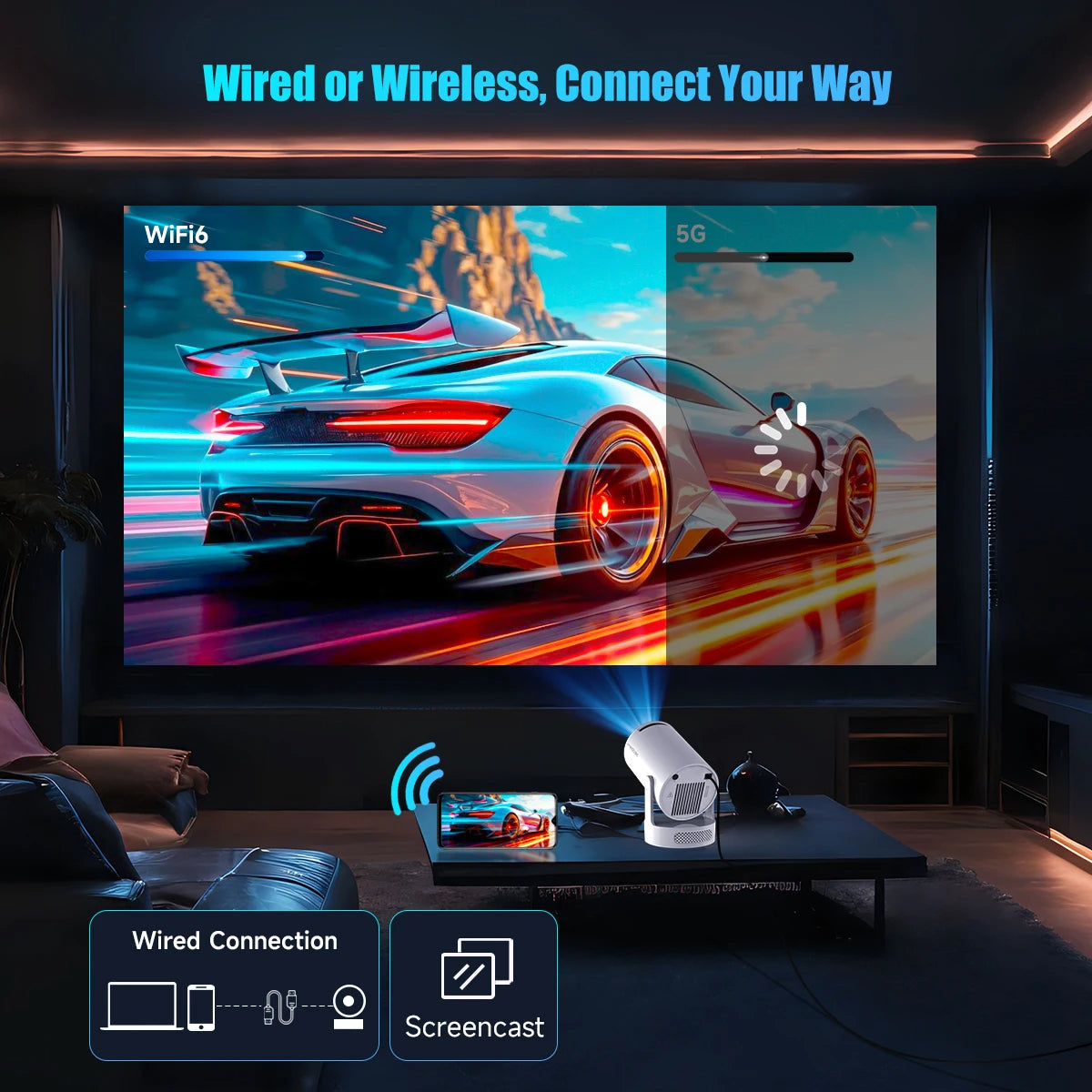 Magcubic 4K HY300 Pro+ Projector Built-in 5W Speaker 1280*720P Android 11 8000 Lumens Wifi6 BT5.4 Outdoor Portable Projec